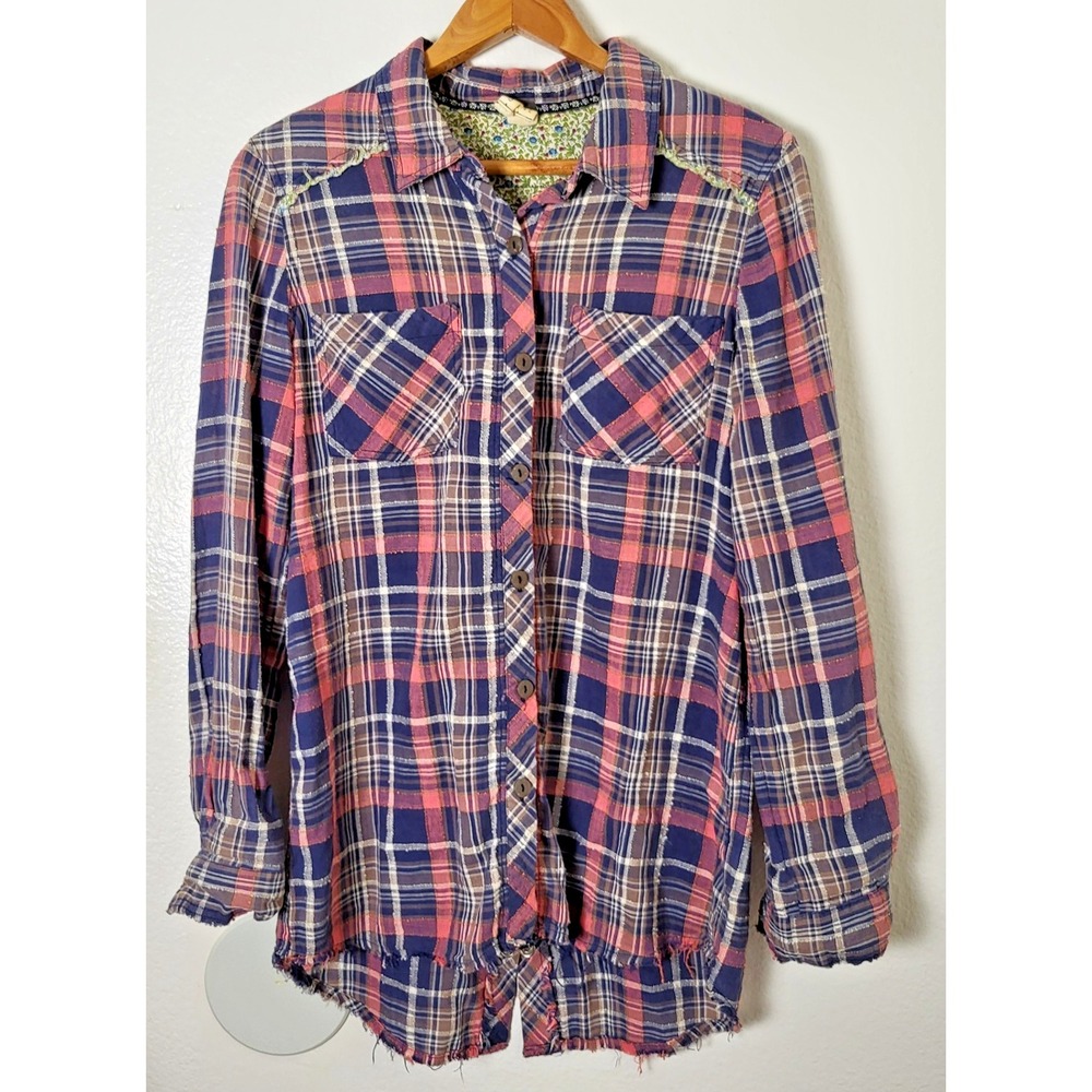 We The Free People Park Ranger Plaid Shirt Size S Snap Back Mixed Media Granola